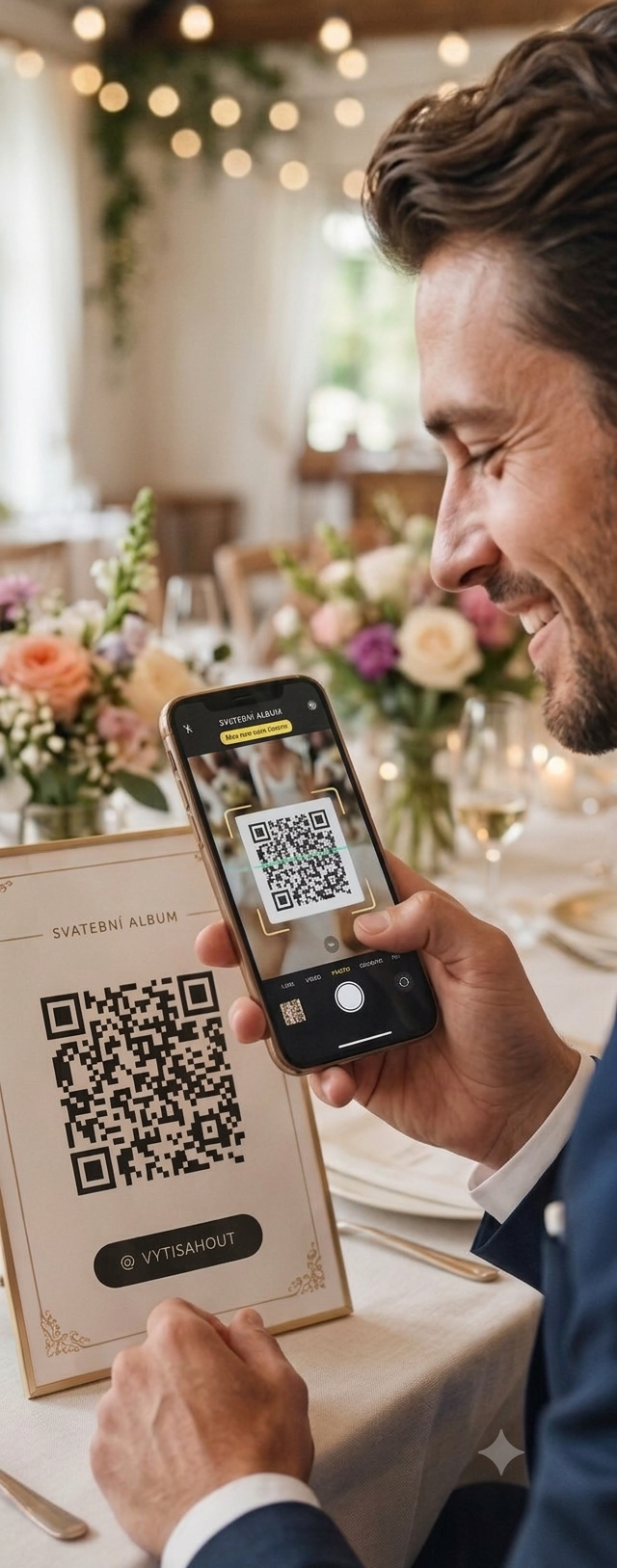 Svatebčan skenuje QR kód